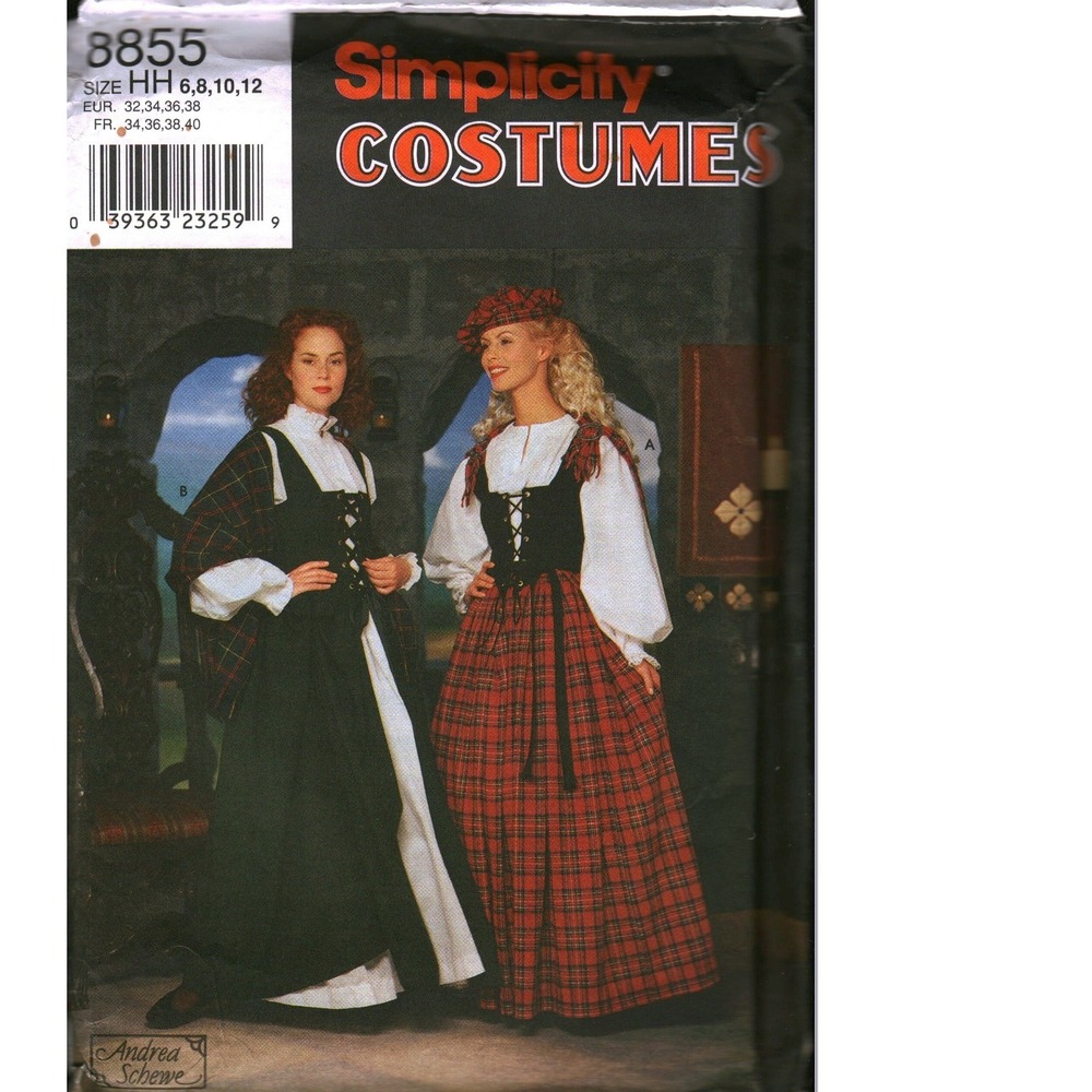 Simplicity 8855 Renaissance Highland Costume Sewing Pattern Size 6 - 12 cut